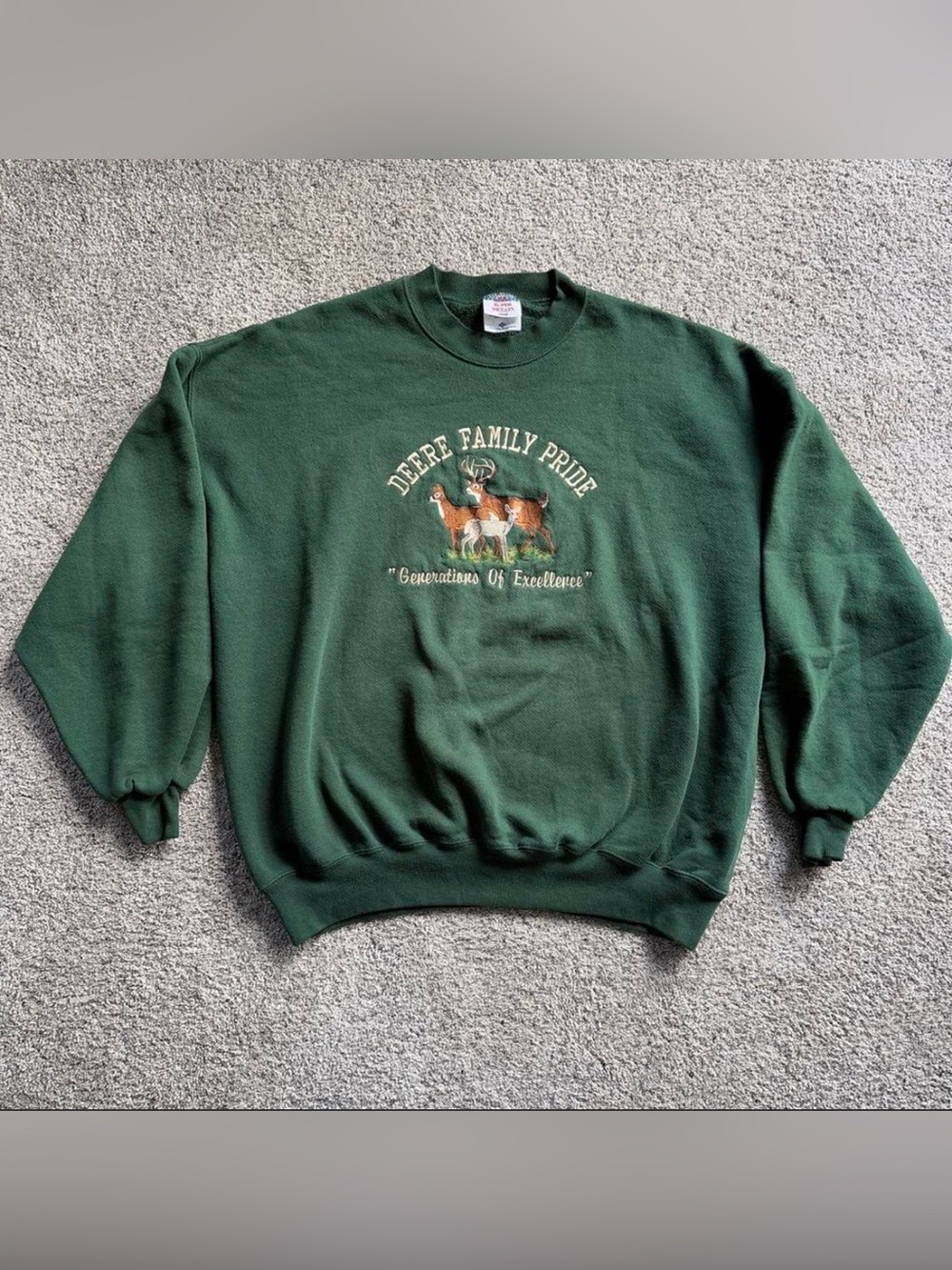 Jerzees Vintage John Deere Crewneck Sweatshirt with Deer Embroidery